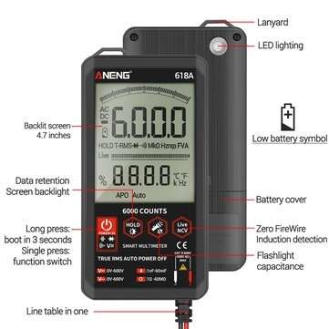 ANENG 618A Digital Multimeter Professional Smart Touch DC Analog True RMS Auto Tester Capacitor NCV