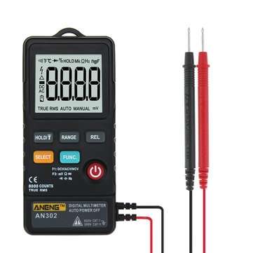 ANENG AN302 True RMS 8000 Counts Push-button Card Digital Multimeter  AC/DC Tester (COLOR.: BLACK)