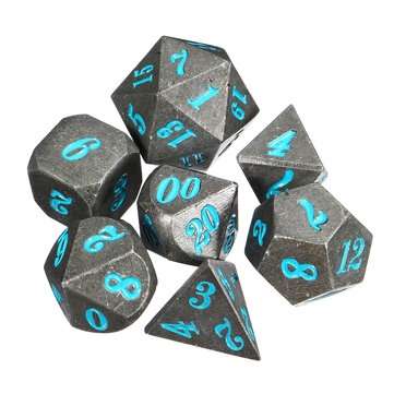 Antique Metal 7 Pcs Multisided Dice Heavy Metal Polyhedral Dices Set w/ Bag (COLOR.: #4)