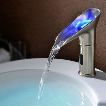 Automatic Sensor Faucet Waterfall LED Bathroom Basin Sink Faucet Widespread Brass Mixer Tap Single L