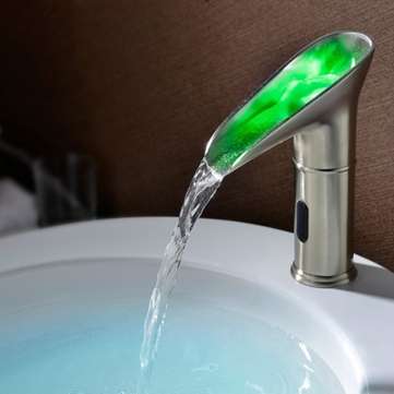 Automatic Sensor Faucet Waterfall LED Bathroom Basin Sink Faucet Widespread Brass Mixer Tap Single L