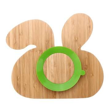 Baby Toddler Suction Plate Stay Put Feeding Plate Natural Bamboo Rabbit Shape Kid... (COLOR1: GREEN)