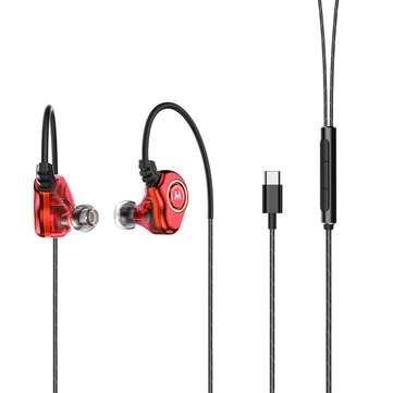 Bakeey 3.5mm Type C Plug Double Moving Coil Two Speaker In Ear Earpho... (TYPE: TYPEC | COLOR.: RED)
