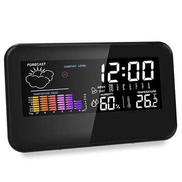Bakeey Clock Wall Weather Station Indoor Outdoor Temperature Humidity Barometric F... (COLOR: BLACK)