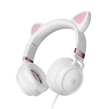 Bakeey EP28 Headphone Mega Bass Foldable Cats Ear Shape 3.5mm Wired Gaming Headset... (COLOR: WHITE)