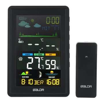 Bakeey LCD Screen Wireless Weather Station Thermohygrometer Weather Forecast Alarm... (COLOR: BLACK)