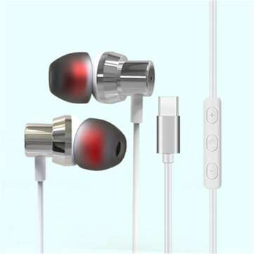 Bakeey Type-c Earphone Metal Stereo Surround Sound Sports With Mic For Xiaomi No... (COLOR.: SILVER)