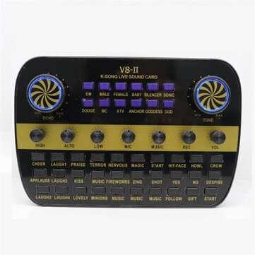 Bakeey V8-II Sound Card Live blutooth Sound Card Portable Audio Capacitor Singing... (COLOR.: BLACK)