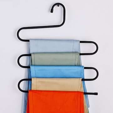 Bakeey Wardrobe Multifunctional S-shaped Wrought Iron Pants Rack Multi-layer Non-s... (COLOR: BLACK)