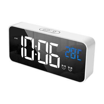 Bakeey Voice Control Alarm Clock Digital Snooze Mirror Timer LED Display Home Deco... (COLOR: WHITE)