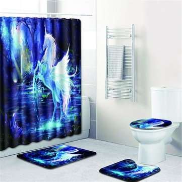 Bathroom Horse Shower Curtain Toilet Cover Mat & Pedestal Rug Mat & Bath Nons... (MAT PACKAGE: 3PCS)