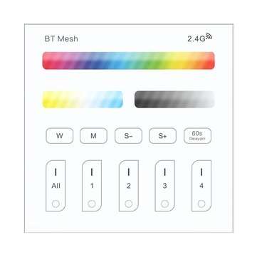 Battery Powered ZJ-TRBM-RGBWC-D bluetooth Mesh RGBCW Smart Touch Panel Dimmer Controller Work With A