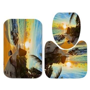 Beach Shower Curtain Waterproof Bathroom Suit Sunset Beach Printing Bath Curtain Non-S... (SIZE: #3)