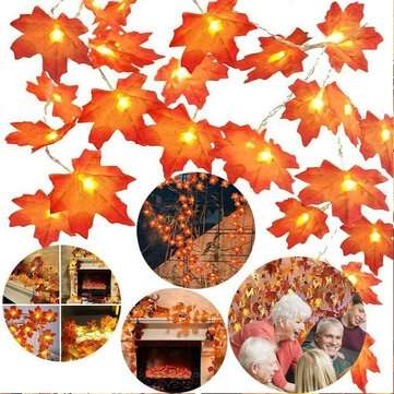 Battery/USB Powered Autumn Thanksgiving Maple Leaf LED Lamp Wre... (COLOR: DOUBLELEAF6M40LEDUSBTYPE)