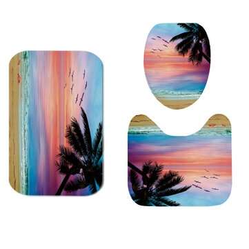 Beach Sunset Style Waterproof Bathroom Shower Curtain Toilet Cover Mat Non-Slip Rug Se... (SIZE: #3)