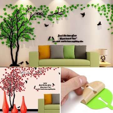 Beautiful 3D Tree DIY Mirror Wall Decals Stickers Art Home Room Vinyl D... (COLOR.: GREEN | SIZE: L)