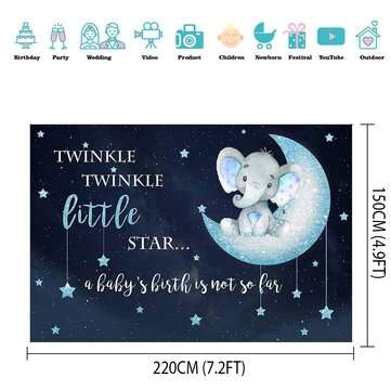 Blue Elephant Photography Backdrop Baby Shower Party Birthday Animals Background (SIZE: M)
