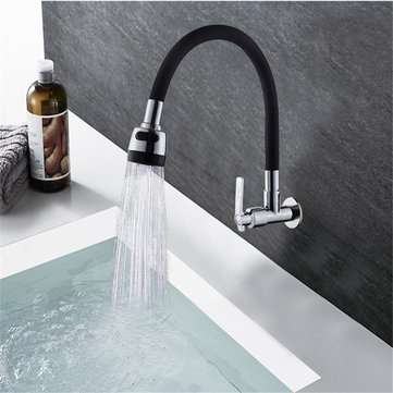 BOiROO Bathroom Basin Sink Faucet 360 Degree Rotatable Spout Single Handle Single Cold Tap Wall Moun