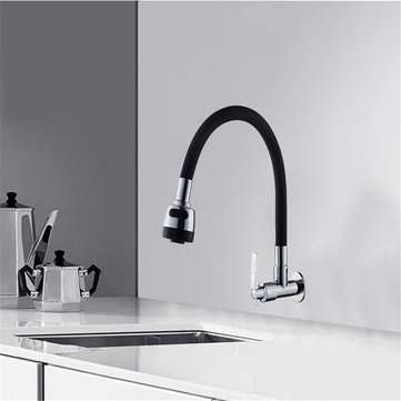 BOiROO Bathroom Basin Sink Faucet 360 Degree Rotatable Spout Single Handle Single Cold Tap Wall Moun