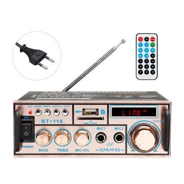 BT-118 bluetooth 2x10W Bass HIFI Lossless Amplifier 220V EU With Remote Control Support FM Memory Ca