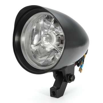 Bullet Tri Bar 4.7inch Headlight For Harley Sportster Dyna Softail Chopper FXST (COLOR.: BLACK)