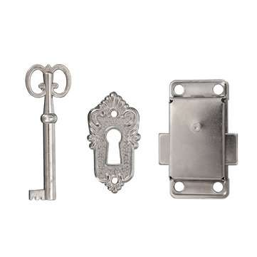 Cabinet Door Furniture Decorative Hardware Latch Hasp Pull Handles Key Curio Gra... (COLOR.: SILVER)