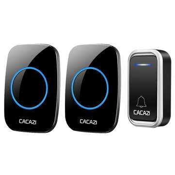 CACAZI A10F Waterproof Wireless Doorbell 300M Remote Door Bell ... (ADAPTOR: USPLUG | COLOR.: BLACK)