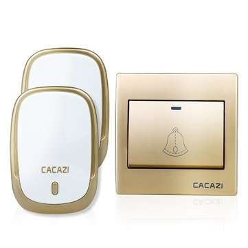 CACAZI AC110-220V Wireless Doorbell Waterproof 1 Button+2 Plug-in R... (PLUG: EUPLUG | COLOR.: GOLD)