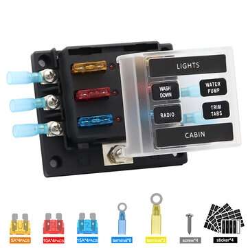 Car Boat Fuse Block 6 Way LED Fuse Junction Box Blade Fuse Terminal Box 12V/24V (TYPE: 2)