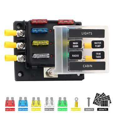 Car Boat Fuse Block 6 Way LED Fuse Junction Box Blade Fuse Terminal Box 12V/24V (TYPE: 1)