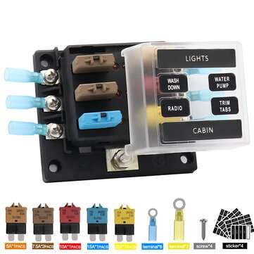 Car Boat Fuse Block 6 Way LED Fuse Junction Box Blade Fuse Terminal Box 12V/24V (TYPE: K10)