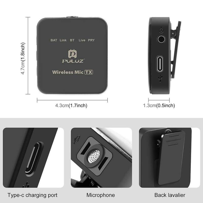 PULUZ Wireless Lavalier Microphone for iPhone / iPad, 8-Pin Receiver (Black)