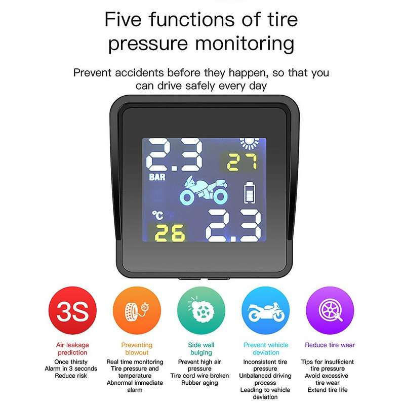 Motorcycle Built-in High Precision Solar Charging Tire Pressure Monitoring System TPMS
