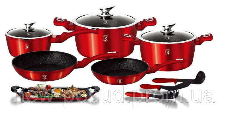 Berlinger Haus 11 Pieces Metallic Line Marble Coated Cookware Set - Burgundy (READ THE DESCRIPTION)