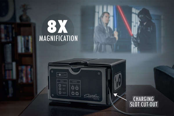 Projector displaying Star wars on a living room wall