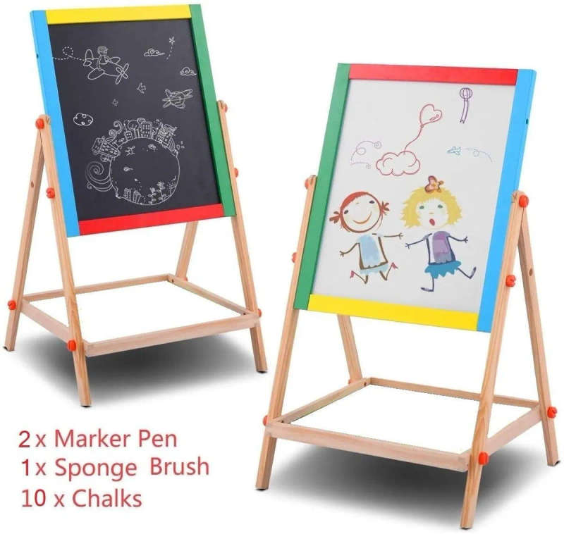 Kids Children Wooden 2 in 1 Blackboard and Whiteboard