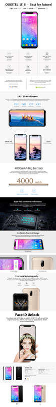 Oukitel U18 5.85 Inch 21:9 Full Screen Face ID 4GB RAM 64GB ROM MT6750T 1.5GHz 4000mAh 4G Smartphone