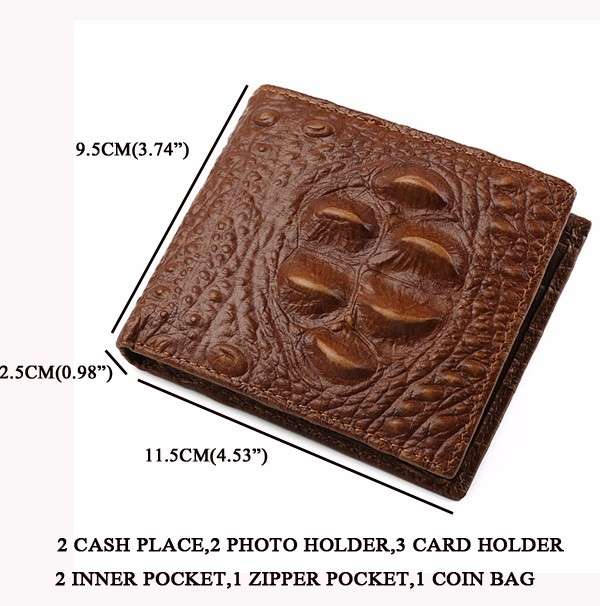 Men Crocodile Pattern Genuine Leather Short Wallet Coin Bag 