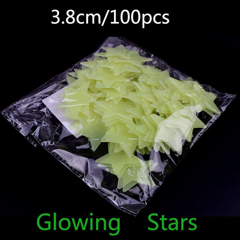 100Pcs Glow In The Dark Stars Sticker Beautiful 3D DIY Home Decal Art Luminous Wall Stickers