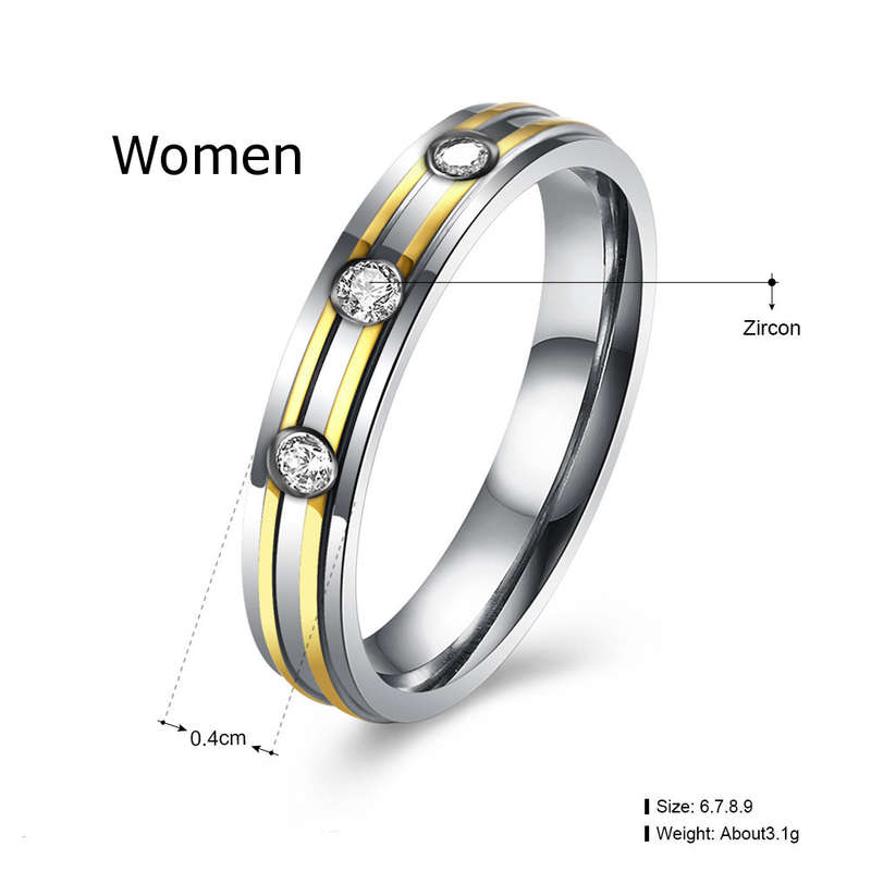 Gold Stripe Simple Zircon Stainless Steel Ring Women Men Gift Wedding Jewelry