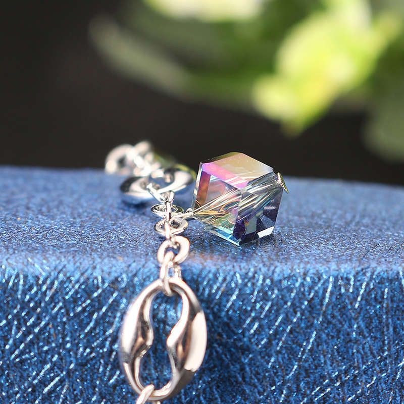 JASSY Elegant Platinum Plated Colorful Crystal Cube Pendant Anklet Anallergic Best Gift for Women