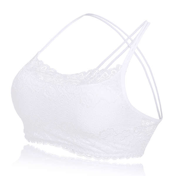 Women Sexy Back Criss-cross Lace-tirm Sling Vest Wireless Halter Back Hollow Out Wrapped Chest Thin