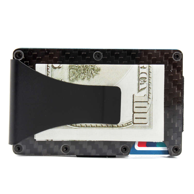 Slim Carbon Fiber Credit Card Holder RFID Blocking Metal Wallet Money Clip Case