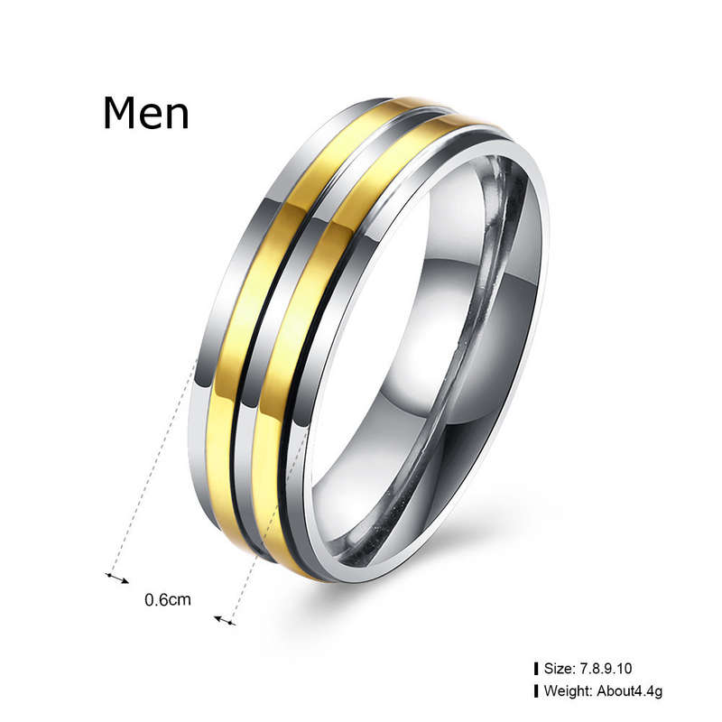 Gold Stripe Simple Zircon Stainless Steel Ring Women Men Gift Wedding Jewelry