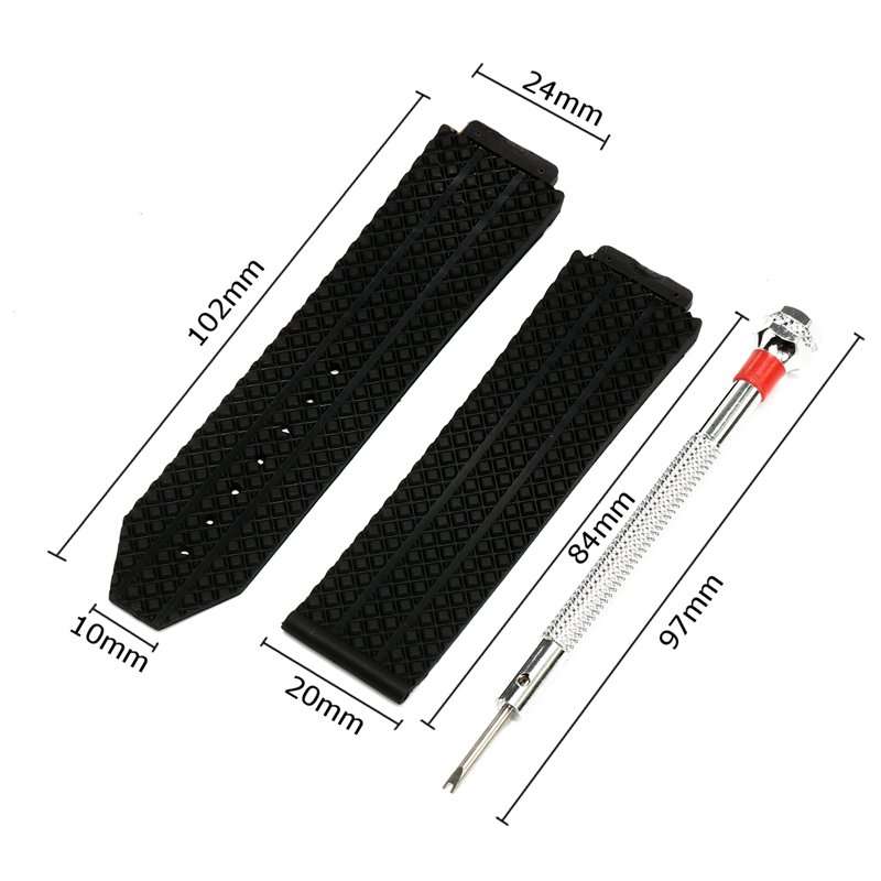 24mm Replacement Black Silicone Rubber Watch Band Strap