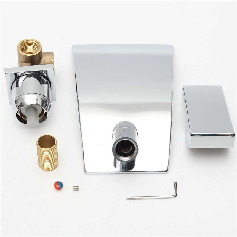 Modern Bathroom Faucet Single Handle Sink Mixer Tap Wall Mounted Chrome Brass Waterfall