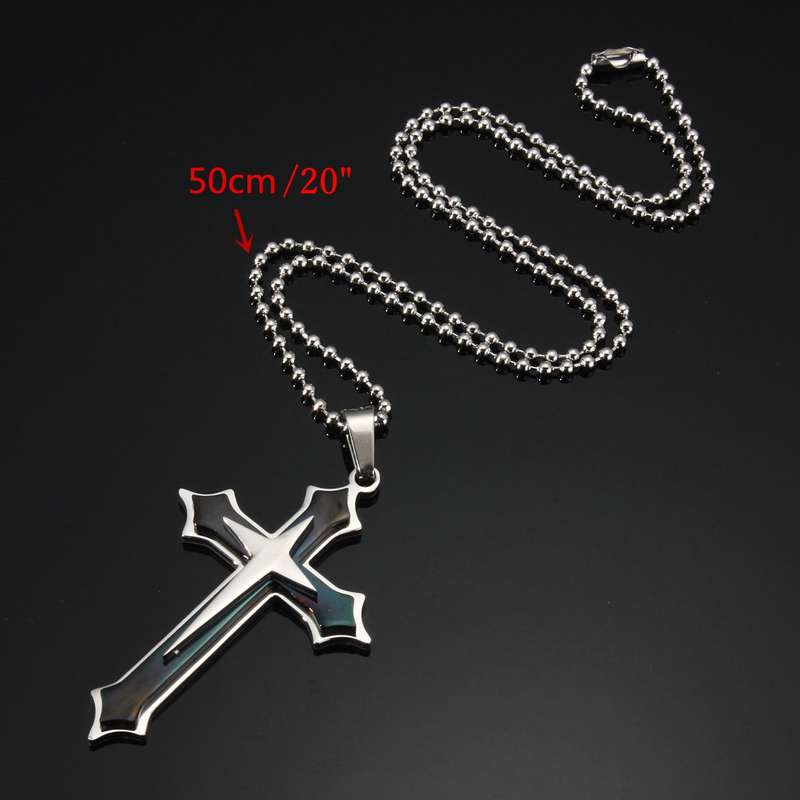 Starlike Cross Three Layers Pendant Stainless Steel Chain Necklace