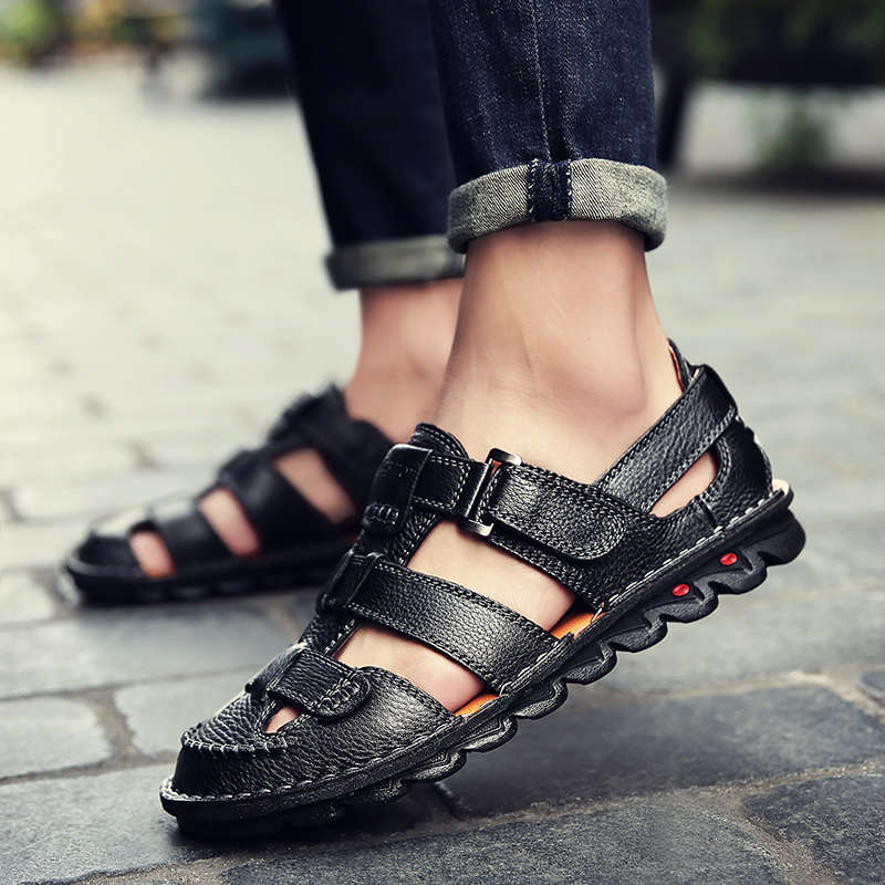 Men Breathable Hook Loop Genuine Leather Sandales
