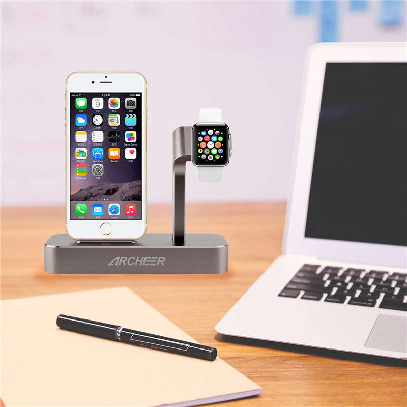 ARCHEER 2 in 1 Watch Stand Charging Station Dock Desktop Charger Adapter For iPhone 6S Apple Watch