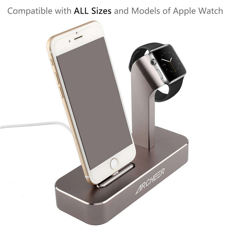 ARCHEER 2 in 1 Watch Stand Charging Station Dock Desktop Charger Adapter For iPhone 6S Apple Watch
